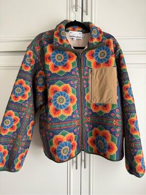 Sundae School Multicolor Floral Fleece Jacket with Tan Pocket Panel